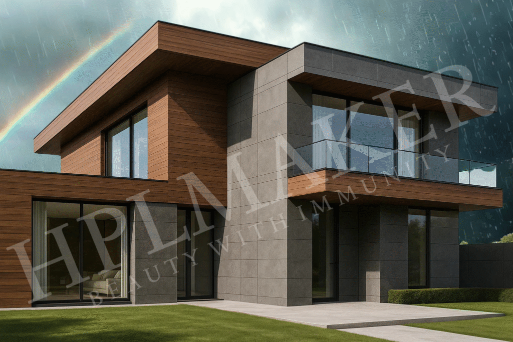 Modern villa exterior with HPL cladding sheets