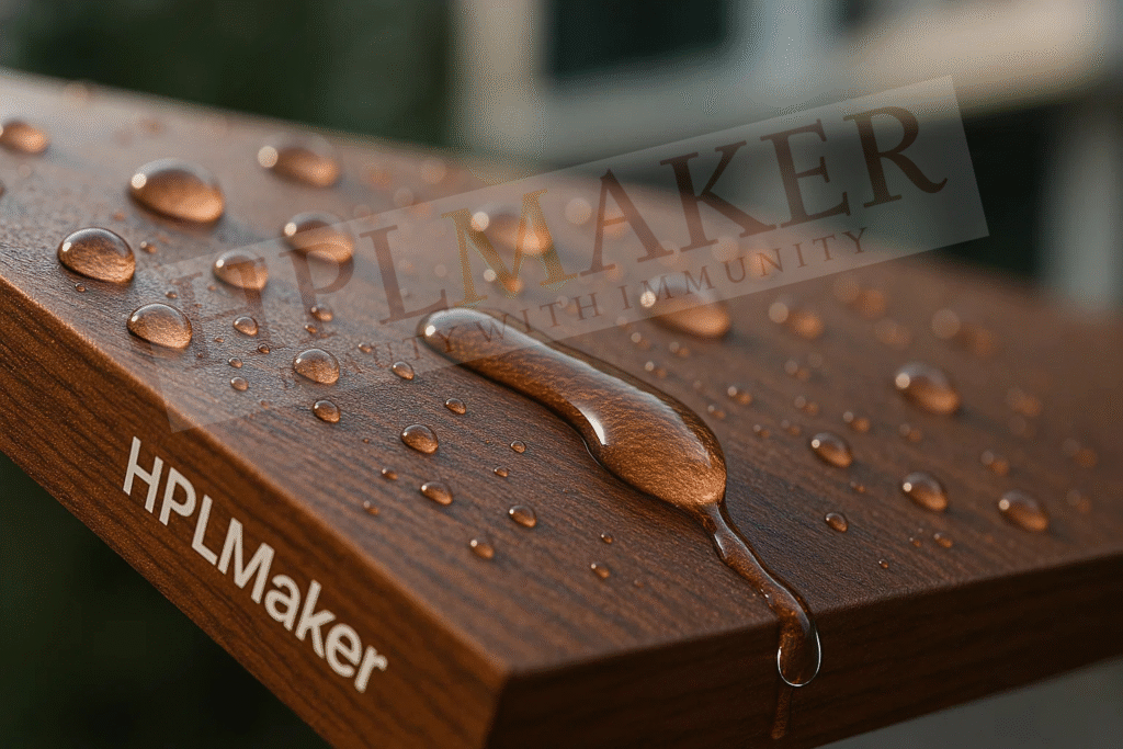 Modern house exterior clad with HPLMaker HPL sheets during winter showing water resistance