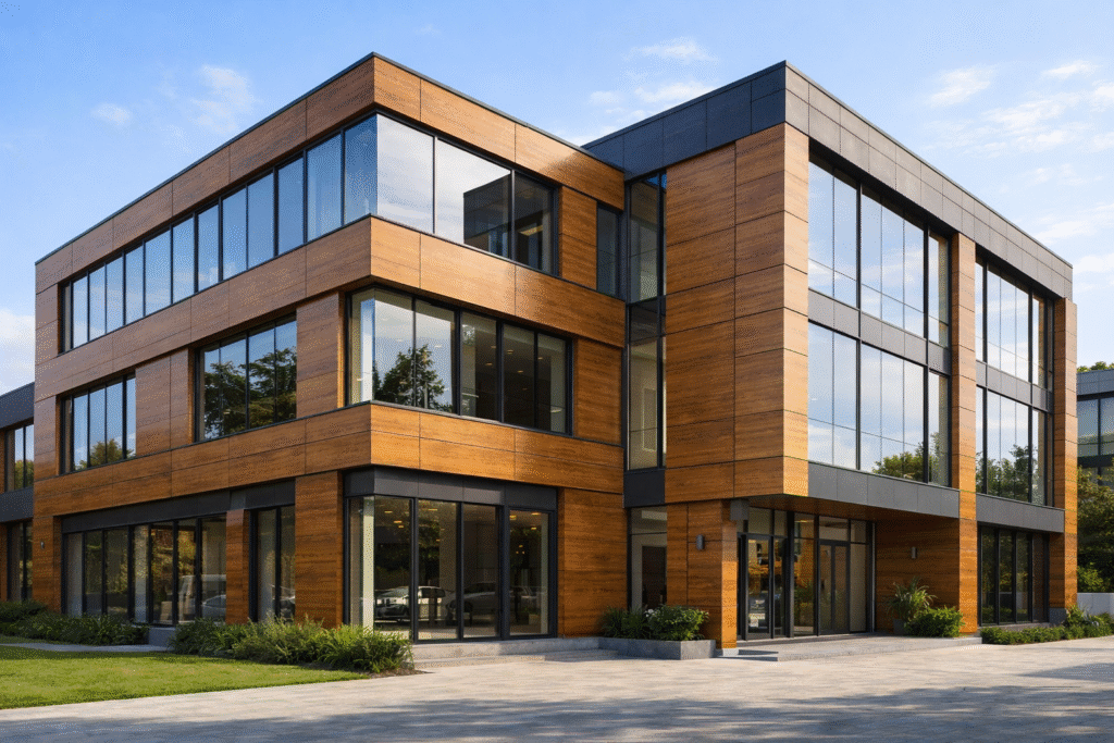 close up architectural detail of exterior HPL sheet